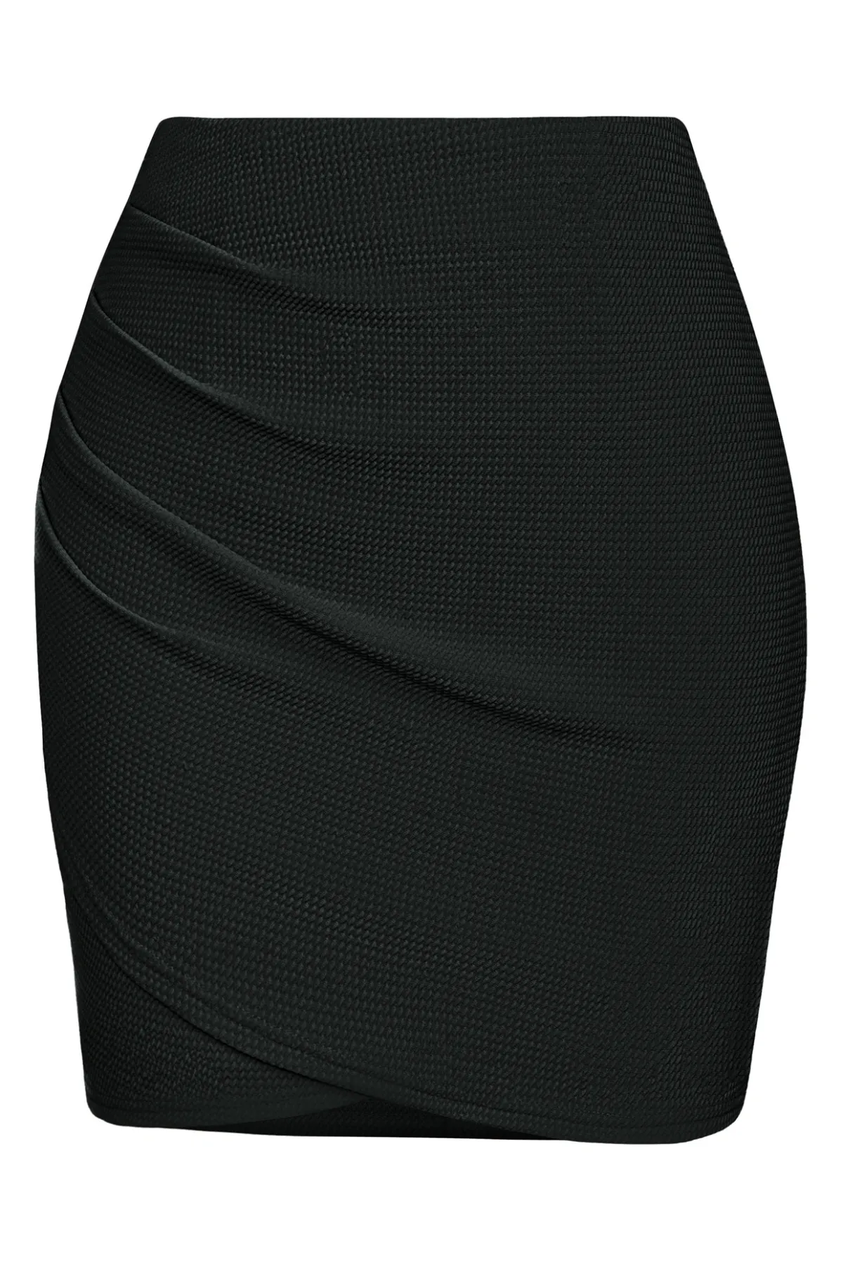 Women Ruched Skirt Elastic Waist Wrap Hem Mid-Thigh Length Bodycon Skirt