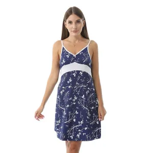 Women's Deep V-Neck Patterned Slip On Nightgown - Navy