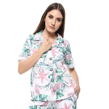 Women's Summer Floral Print Pajama Set - White
