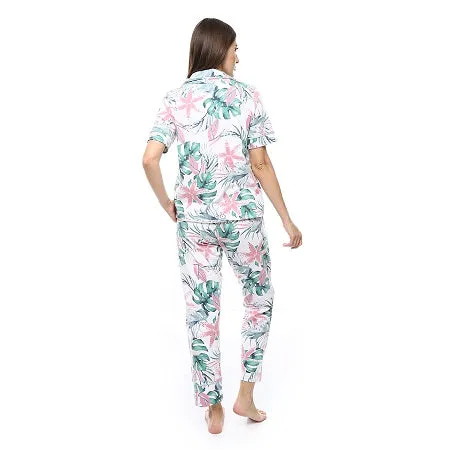 Women's Summer Floral Print Pajama Set - White