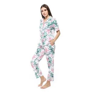 Women's Summer Floral Print Pajama Set - White