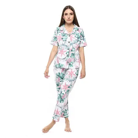 Women's Summer Floral Print Pajama Set - White
