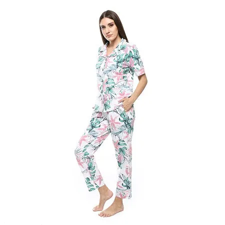 Women's Summer Floral Print Pajama Set - White