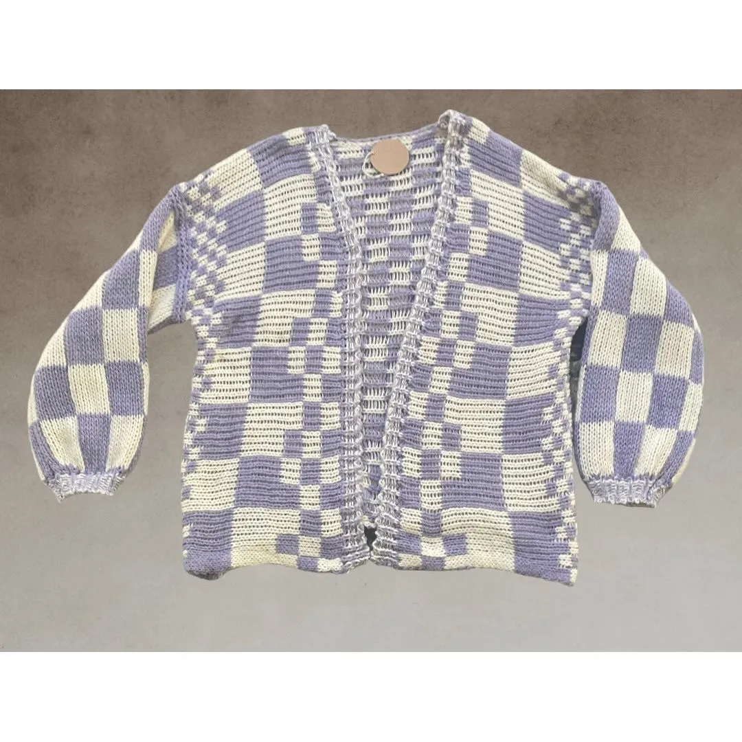 Wyatt Checkered Knit Cardigan-Lavender